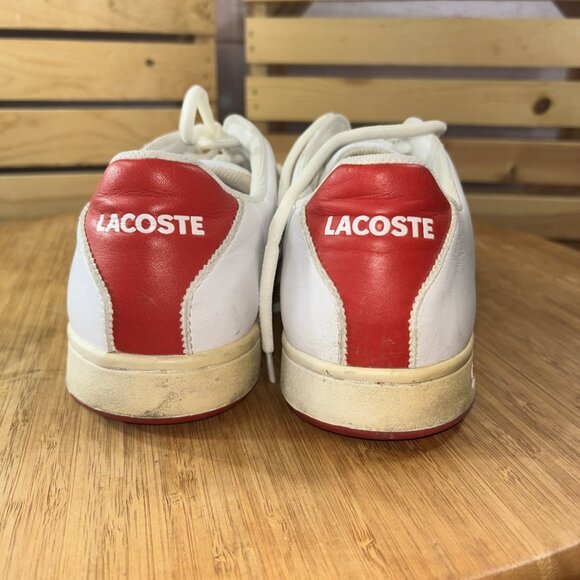 LACOSTE Sport Leather Sneaker Men's Size US 9 Women's 10.5 White/Red Lace up - Picture 4 of 6